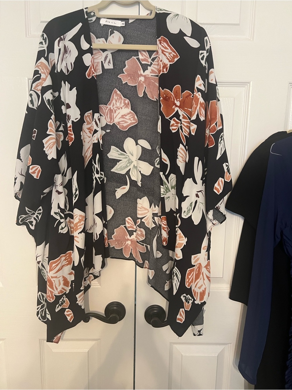 Ark & Co Black Floral Print Top with Blush and White Accents